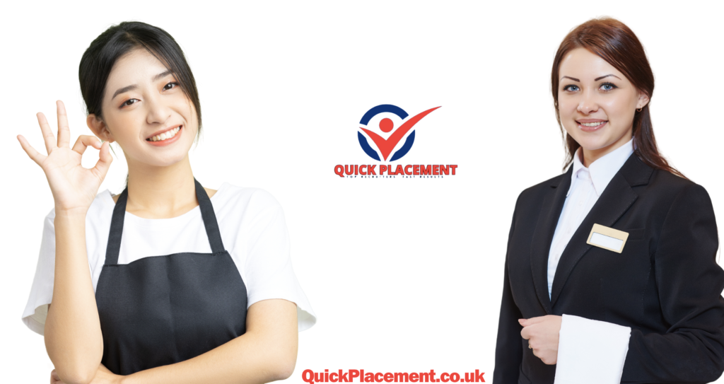 Quick Placement 's Waitresses Staff wearing a black apron and a black suit