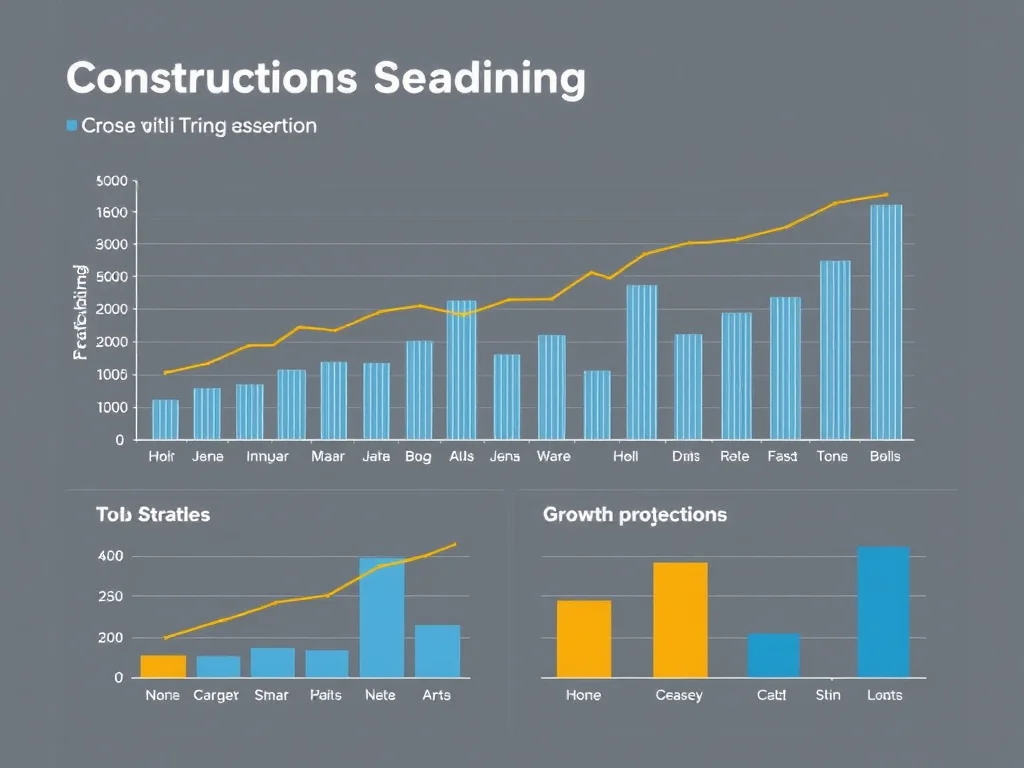 Data visualization showing construction staffing trends across different trades with bar charts and growth projection lines in a professional business presentation style