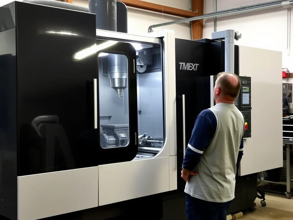 Modern CNC machine in operation with a skilled machinist.