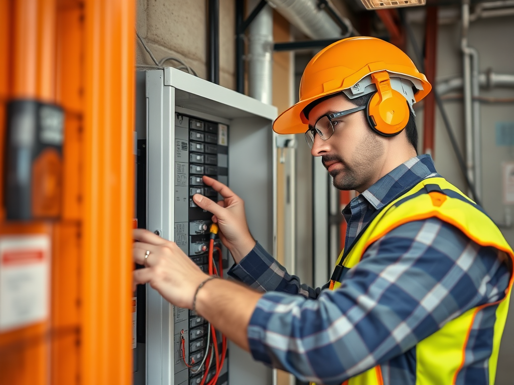 Skilled Maintenance Electrician working on an electrical panel in Willesden, June 2025