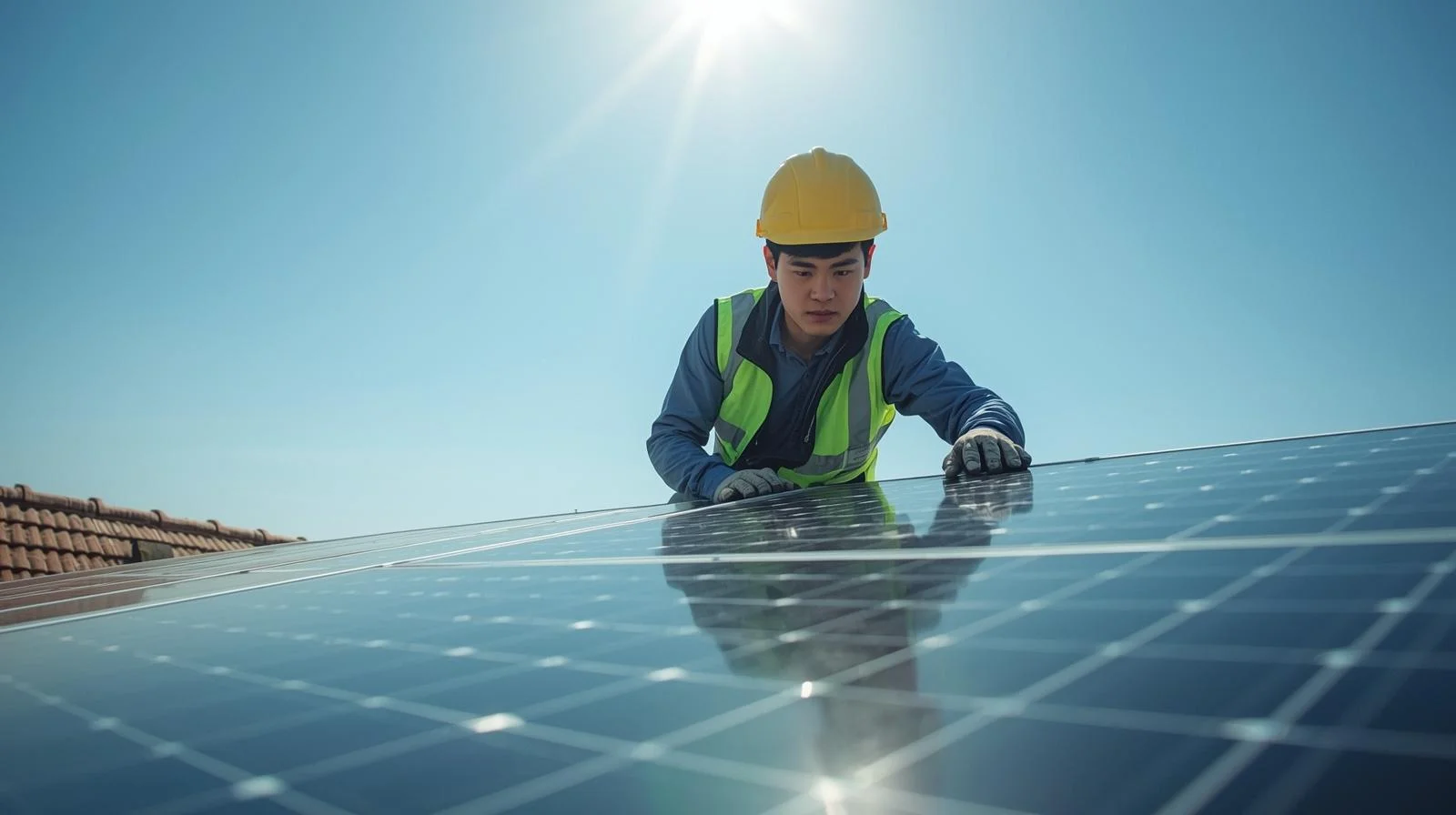 Professional solar panel installation assistants working on residential rooftop installation project in Bristol