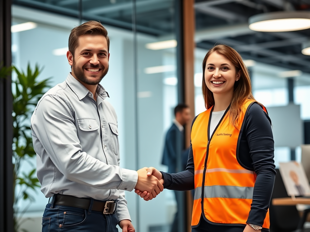Happy electrician shaking hands with a recruiter from Team Quick Placement