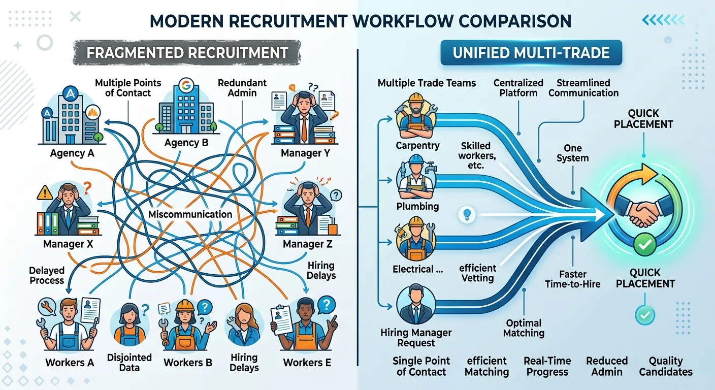 An infographic comparing two workflow diagrams. Left side titled An infographic comparing two workflow diagrams. Left side titled